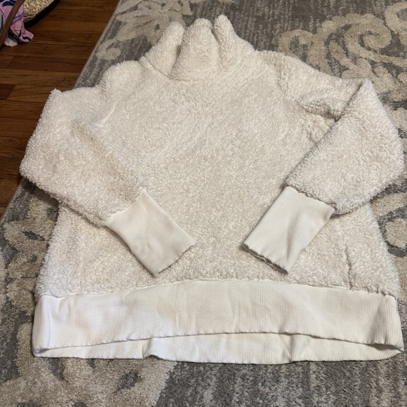 ATHLETA Nirvana Sherpa Funnel Sweatshirt, Ivory Dove #383846 Size Large EUC - Picture 2 of 5